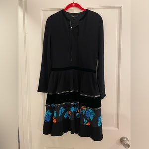NWT Maje Dress - navy blue long sleeve mix fabric - size M